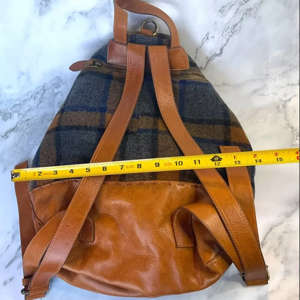 Sundance Made in Italy Genuine Leather Plaid Wool Backpack Purse